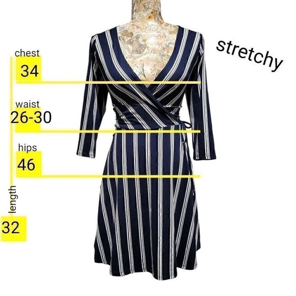 iZ Byer Blue Striped Soft Stretchy Faux Wrap Dress - Picture 4 of 12